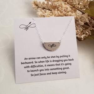 Infinity Arrow Necklace, Half Moon Necklace, Gift for Best Friend, Silver Arrow Necklace, Custom Stamped Jewelry, Boho Metal Necklace