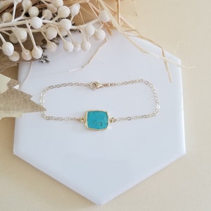 Turquoise Bracelet, Skinny Gold Bracelet, Turquoise Slice, Dainty Gemstone Bracelet, December Birthstone, Turquoise Jewelry, Boho Style