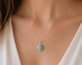 Aquamarine and White Topaz Pendant Necklace, Thin Gold Chain, March Birthstone Jewelry, Dainty Gemstone Necklace, Aquamarine Jewelry