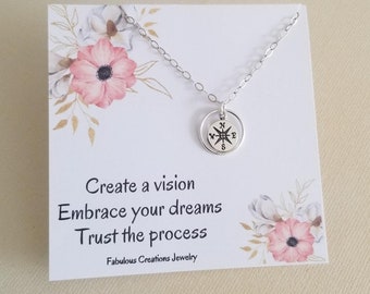 Compass Necklace, Inspirational Gift for Her, Dainty Compass Charm Necklace, Graduation Gift,Sterling Silver Compass Pendant,Compass Jewelry