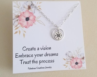 Collana con bussola, regalo ispiratore per lei, collana con ciondolo a forma di bussola delicata, regalo di laurea, ciondolo a bussola in argento sterling, gioielli con bussola