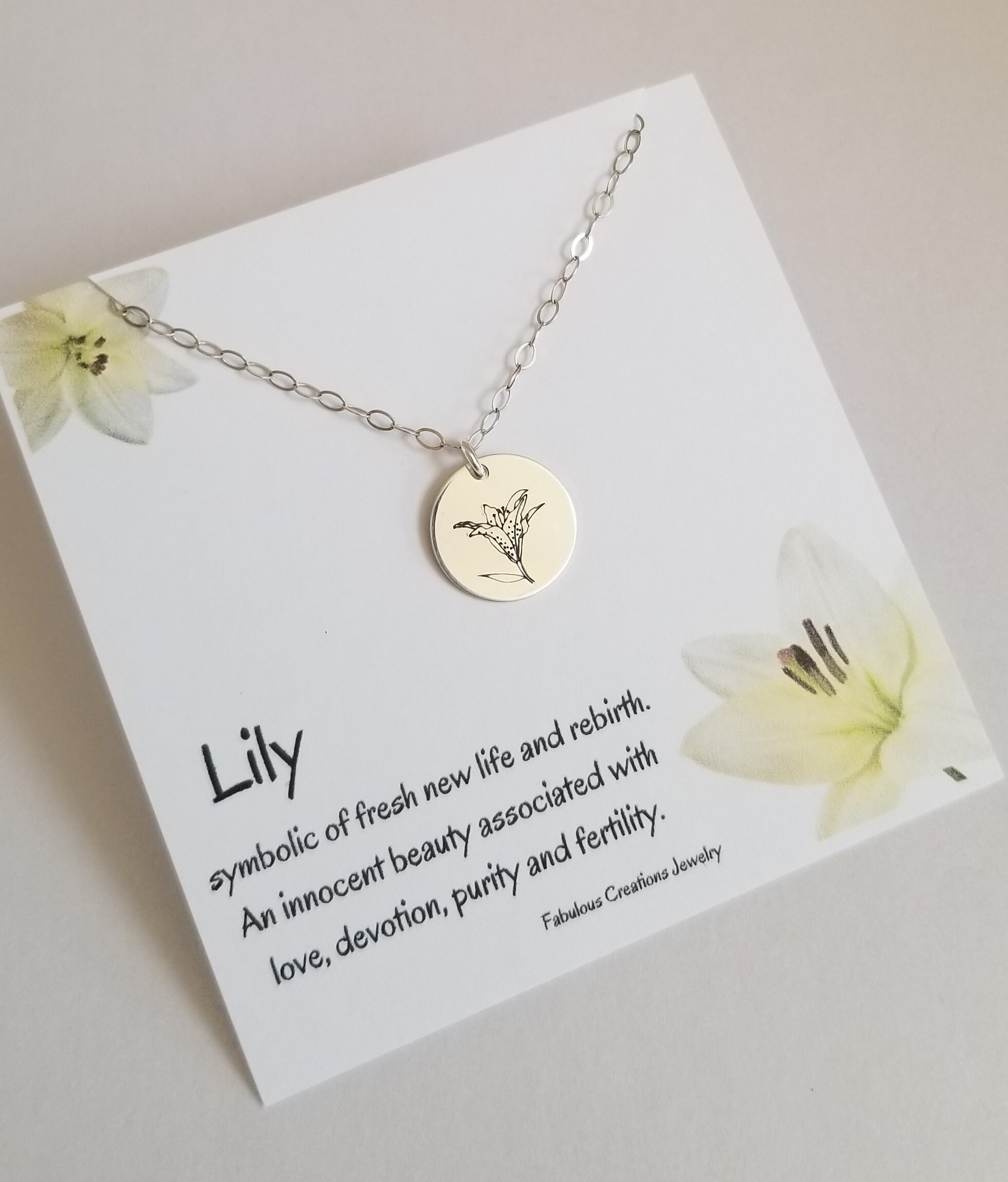 Lily Necklace for Mom, Flower Charm Necklace, Christmas Gift