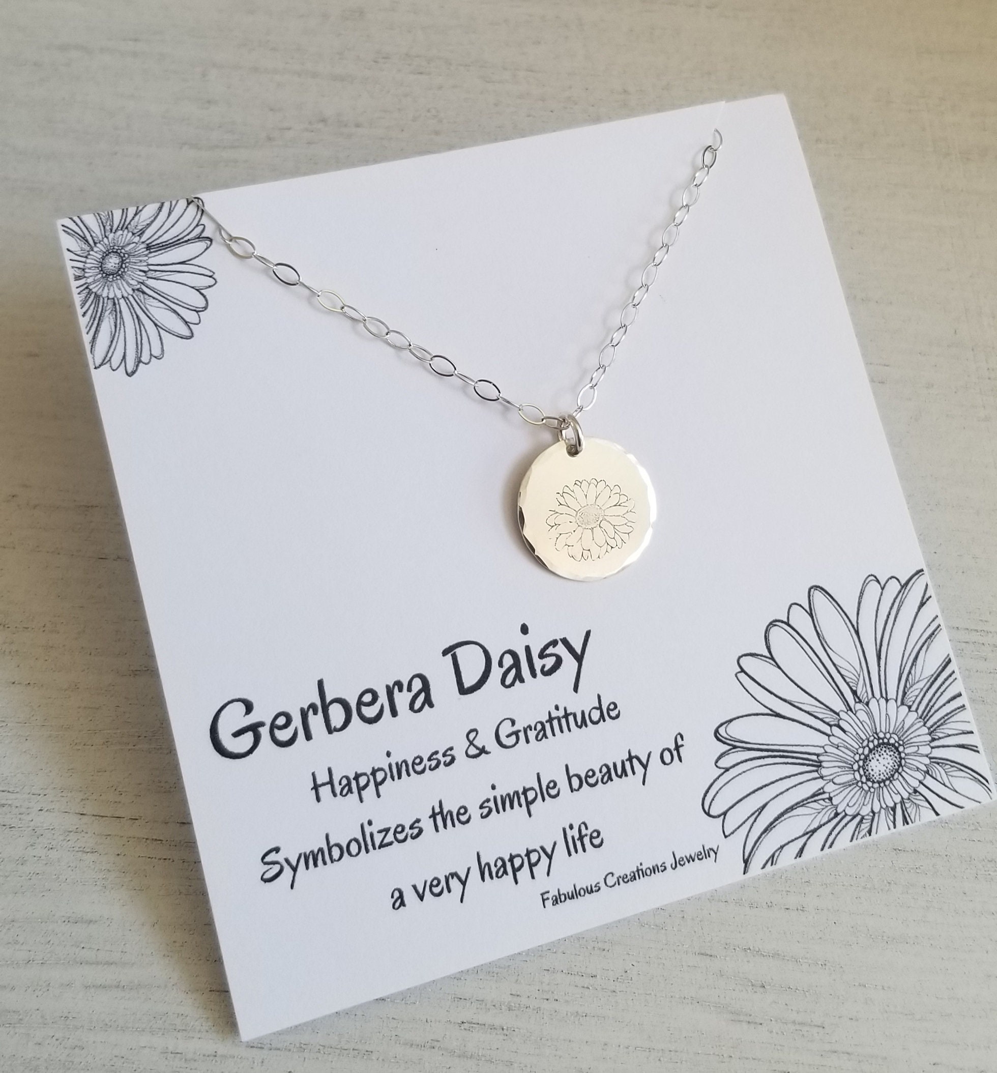 Gerbera Daisy Necklace Gift for Best Friend Dainty Disc Charm Necklace Hand Stamped Jewelry Wild Flower Necklace Inspirational Gift Etsy
