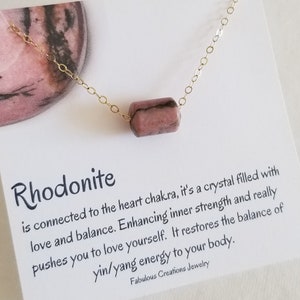 Rhodonite Necklace, Heart Chakra, Balance Stone, Gemstone Choker, One of a kind Rhodonite Stone Pendant, Gift for Her, Rhodonite Jewelry