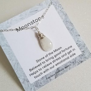 Moonstone Pendant Wire Wrapped in Sterling Silver, Simple Everyday Necklace, June Birthstone, Dainty Teardrop Moonstone Solitaire