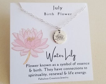 July Birth Flower Necklace, Water Lily Necklace, Birth Flower Jewelry, Dainty Flower Necklace, Gift for Her, Spiritual Rebirth Jewelry