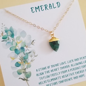 Emerald Necklace, Dainty Gold Gem Necklace, Emerald Pendant, May Birthday Gift for Her, Green Stone Necklace, May Birthstone Jewelry