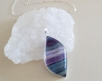 Fluorite Pendant Necklace, One of a Kind Fluorite Stone Necklace, Boho Stone Necklace, Unique Gemstone Pendant Necklace, Gift for Her