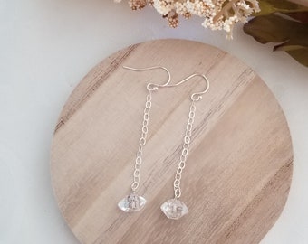 Herkimer Diamond Earrings, Dainty Stone Drop Earrings, Raw Crystal Earrings, Minimalist Dangle Earrings, Raw Stone Jewelry, Everyday Earring