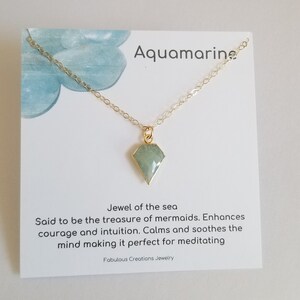 Aquamarine Necklace, Aquamarine Pendant Necklace, March Birthstone, Dainty Gold Chain Necklace, Crystal Healing Jewelry, Gift for Her