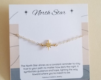 Northstar Bracelet, CZ North Star Bracelet, Skinny Gold Bracelet, Dainty Star Bracelet, Gift for Her, Celestial Jewelry for Everyday