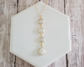 Moonstone Y Necklace, Long Moonstone Pendant, Gemstone Necklace, Healing Crystal Jewelry, Gold Moonstone Necklace for Women, Gift for Her