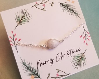 Moonstone Bracelet, Dainty Gemstone Bracelet, Christmas Gift, Thin Silver Bracelet, Gift for Best Friend, Moonstone Jewelry, Crystal Healing