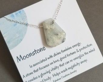 Natural Raw Moonstone Pendant Necklace, Birthday Gift for Her, Positive Energy Crystal Jewelry, June Birthstone