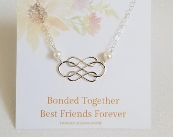 Silver Infinity Necklace, Best Friend Necklace, Birthday Gift for Her, Everyday Necklace, Infinity Jewelry for Women, Pearl Necklace