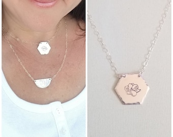 Custom Flower Necklace, Magnolia Necklace, Gift for Her, Lily Necklace, Wild Flower Jewelry, Hand Stamped Necklace, Dainty Silver Necklace