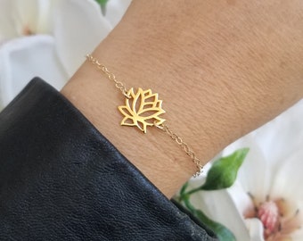 Dainty Gold Lotus Flower Bracelet, Thin Gold Bracelet, Gift For Best Friend, Simple Everyday Jewelry, Lotus Jewelry for Women