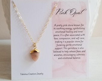 Delicata collana con opale rosa in argento sterling o oro, collana minimalista con pietre preziose, regalo raffinato per lei, collana con piccolo ciondolo