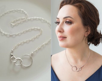 Three Circle Necklace Sterling Silver, Triple Ring Necklace, Three Eternity Circles, Modern Geometric Necklace, Minimalist Necklace Circle