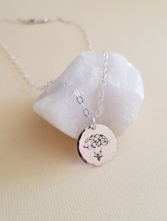 Carnation Necklace Flower Charm Necklace Layering Necklace Janaury Birth Flower Carnation Flower Necklace Flower of Devotion