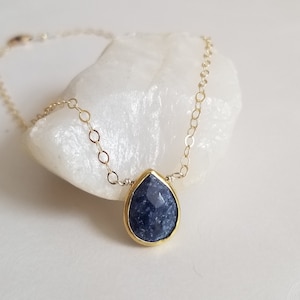 Sapphire Necklace, Sapphire Pendant, Gift for Sister, September Birthday Gift, Layering Necklace, September Birthstone, Raw Sapphire
