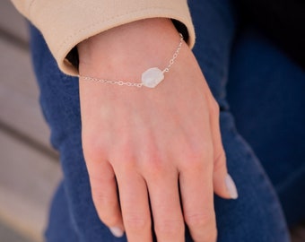 Dainty Moonstone Bracelet, Sterling Silver Rainbow Moonstone Bracelet, Gift for Her, Thin Gold Bracelet, Everyday Bracelet