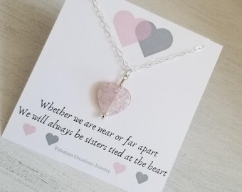 Dainty Rose Quartz Necklace, Gift for Sister, Crystal Heart Necklace, Citrine Necklace, Everyday Necklace, Birthday Gift for Her