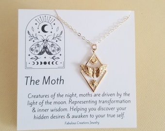 Moth Chain CUSTOM, Gold Moth Necklace, Moth Sun and Moon Charm Necklace, Bronze ...