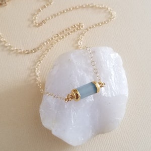 Dainty Gold Necklace, Aqua Chalcedony Necklace, Simple Everyday Jewelry, Gift for Her, Thin Gold Gemstone Necklace, Layering Necklace