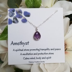 Collana a goccia di ametista, ciondolo in argento sterling con ametista, pietra portafortuna di febbraio, collana con goccia di pietra preziosa, regalo per lei, pietra della sobrietà