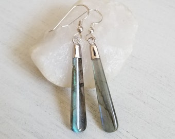 Labradorite Earrings, Long Labradorite Earrings, Healing Crystal Stone Earrings, Labradorite Jewelry, Gift for Her, Labradorite Statement