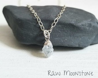 Raw Moonstone Necklace, June Birthstone, Genuine Gemstone Nugget Pendant Necklace, Birthday Gift for Her, Rough Moonstone Crystal Necklace
