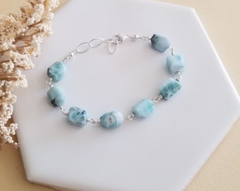 Larimar Bracelet, Chunky Stone Bracelet, Bangle Style Bracelet, Larimar Jewelry, Calming Stone Bracelet, Natural Larimar Chunky Bracelet