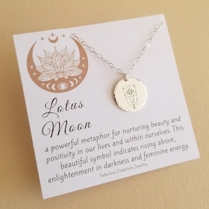 Boho Lotus Moon Necklace, Sterling Silver Coin Necklace, Gift for Best Friend, Crescent Moon Pendant Necklace, Empowering Jewelry for Women