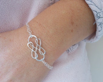 Sterling Silver Triple Infinity Bracelet, Gift for Sister, Double Strand Bracelet, Friendship Bracelet, Dainty Bracelet, Birthday Gift