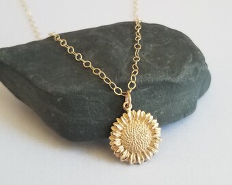 Sunflower Necklace, Gold Sunflower Pendant Necklace, Sunflower Jewelry, Everyday Necklace, Layering Necklace