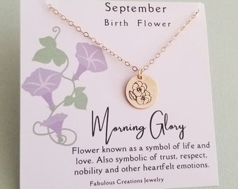 September Birth Flower Necklace, Morning Glory Flower Charm, Virgo Gift, Flower Charm Nekclace, September Birthday Gift for Her