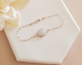 Moonstone Bracelet, Rainbow Moonstone Bracelet for Women, Dainty Gemstone Bracelet, June Birthstone, Thin Gold Chain Bracelet, Gift for Her