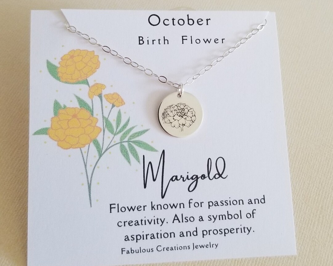 October Birth Items October Birth Flower Necklace, Marigold Charm Necklace, Personalized ...