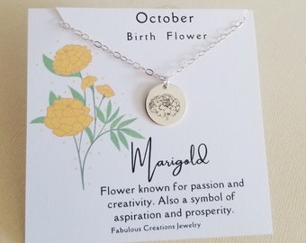 October Birth Flower Necklace, Marigold Charm Necklace, Personalized Birth Month Jewelry, Flower Necklace, Gift for Her,Birth Flower Jewelry