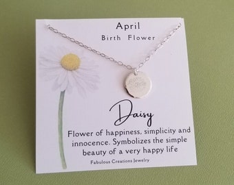 April Birth Flower Necklace, Daisy Charm Necklace, April Birthday Gift, Birth Flower Jewelry, Mothers Day Gift, Dainty Coin Necklace