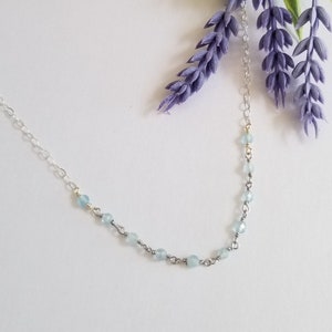Aquamarine Necklace, Dainty Aquamarine Choker, Boho Stone Necklace, Gift for Best Friend, Layering Necklace for Women, March Birthstone