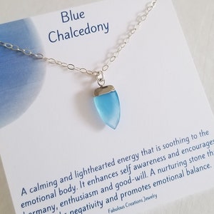 Blue Chalcedony Necklace, Natural Gemstone Necklace Sterling Silver, Minimalist Chalcedony Pendant Necklace, Gift for Her, Emotional Balance