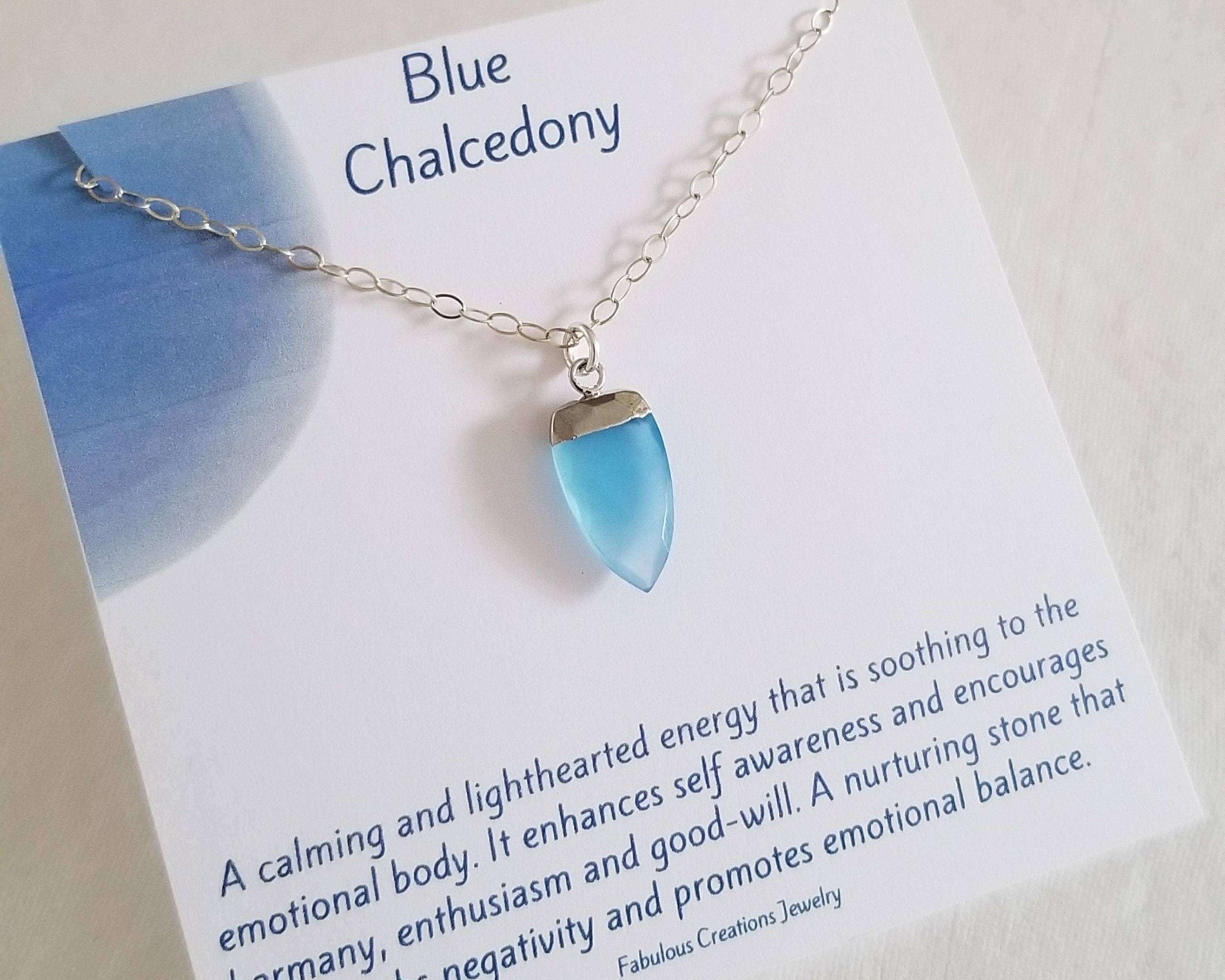 Blue Chalcedony Teardrop Necklace in Gold