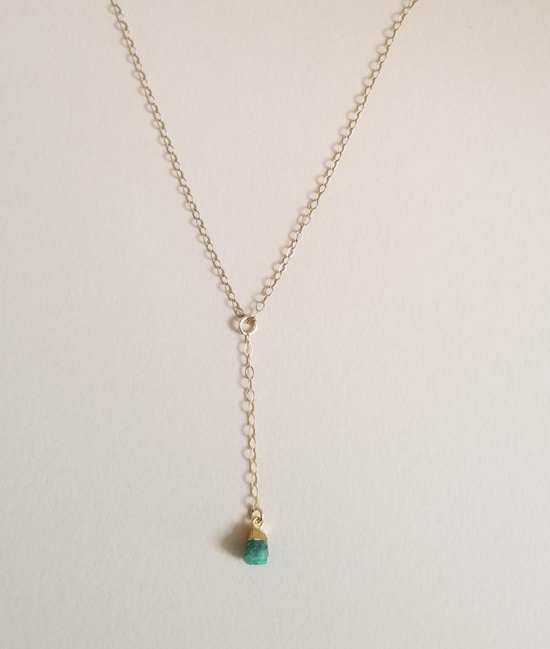 Raw Emerald Necklace May Birthstone Gemstone Y Necklace | Etsy