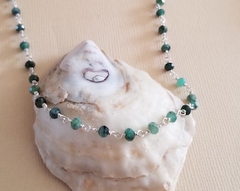 Raw Emerald Choker, Beaded Gemstone Necklace, Dainy Emerald Chain Necklace, May Birthstone, Layering Necklaces