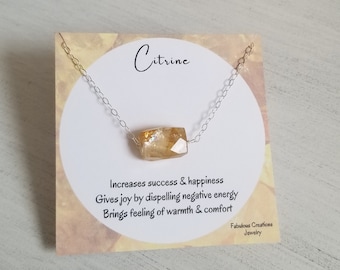 Citrine Necklace, Natural Citrine Choker, Raw Crystal Necklace, November Birthstone Jewelry, Healing Crystal Necklace, Gift for Her