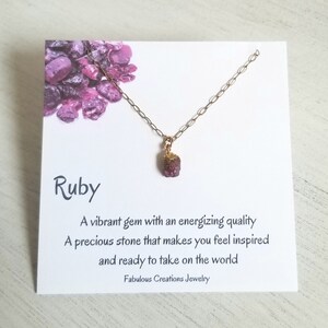 Raw Ruby Necklace, July Birthstone, Gift for Her, Thin Gold Gemstone Necklace, July Birthday Gift, Dainty Layering Necklace