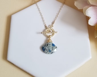 Azurite Necklace, Toggle Necklace, Gold Statement Necklace, Gemstone Toggle Clasp, Gem Necklace for Women, Azurite Jewelry