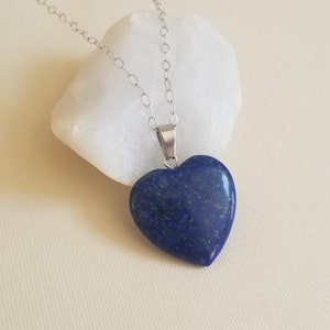 Lapis Lazuli Necklace, Lapis Lazuli Heart Pendant, Heart Necklace, Healing Crystal Necklace, Gemstone Heart, Gift for Her, Layering Necklace
